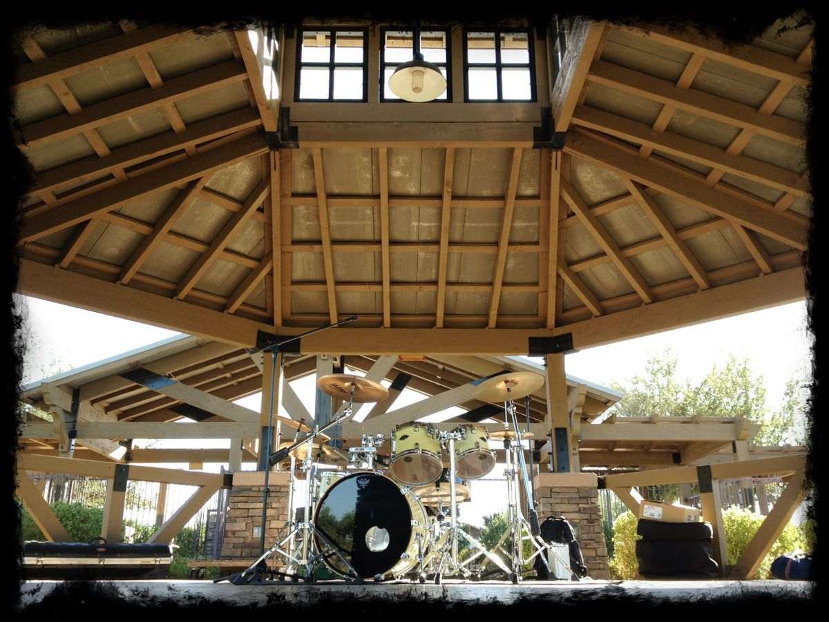 Drum Set Set up Under a Pavilion