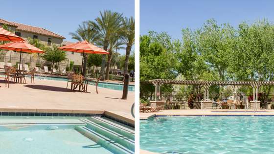 Umbrella Covered Tables and a Trellis Covered Area